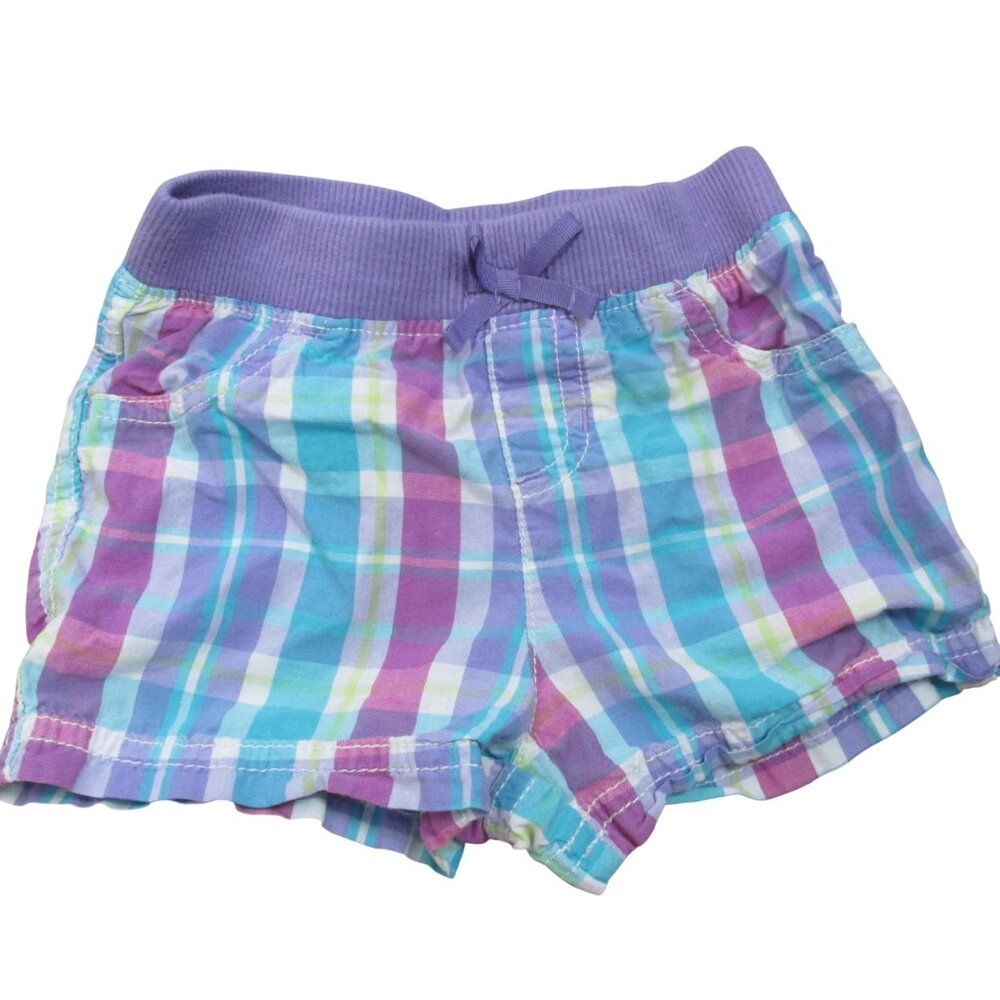 Jumping Beans Pull On Shorts Toddler Girls Size 18M Purple Blue‎ Check Elastic